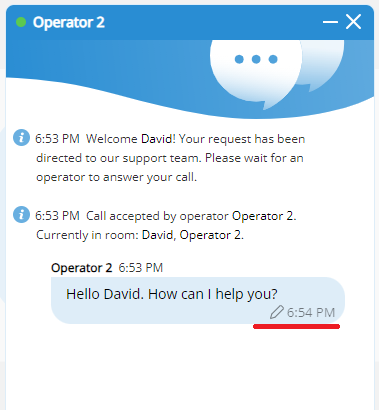 Screenshot of the edited message in live chat window