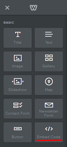 Embed Code widget in Weebly dashboard